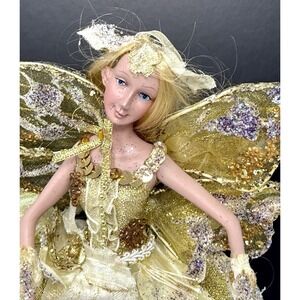 Mark Roberts Fairy Hanging Ornament Fabric Art Doll w/ Flowers & Wings Vintage H